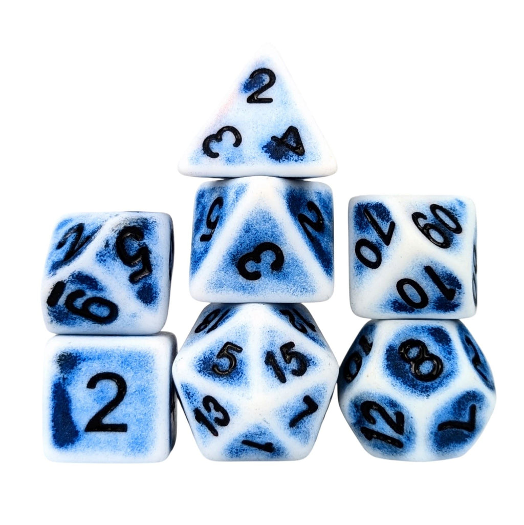 Washed Blue on White Acrylic - 7pcs RPG Full Dice Set