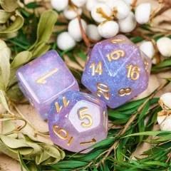 7pcs Dice Resin Layer Gold Font Bigender White Purple Blue