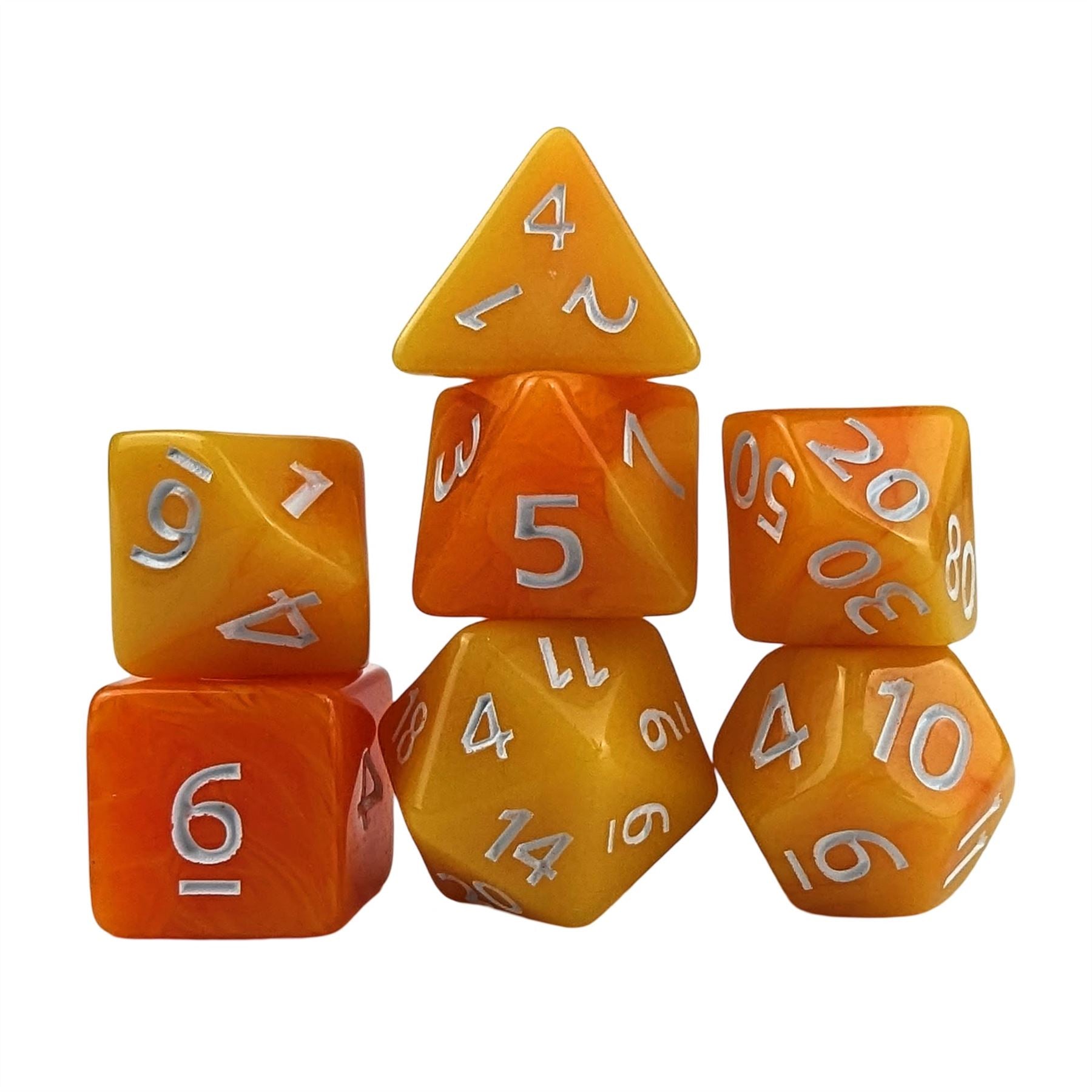 Blend of Orange & Yellow Acrylic - 7pcs RPG Full Dice Set