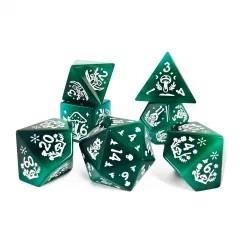 7pcs Dice Gem Stone Cat Eye Mushroom White Font Green