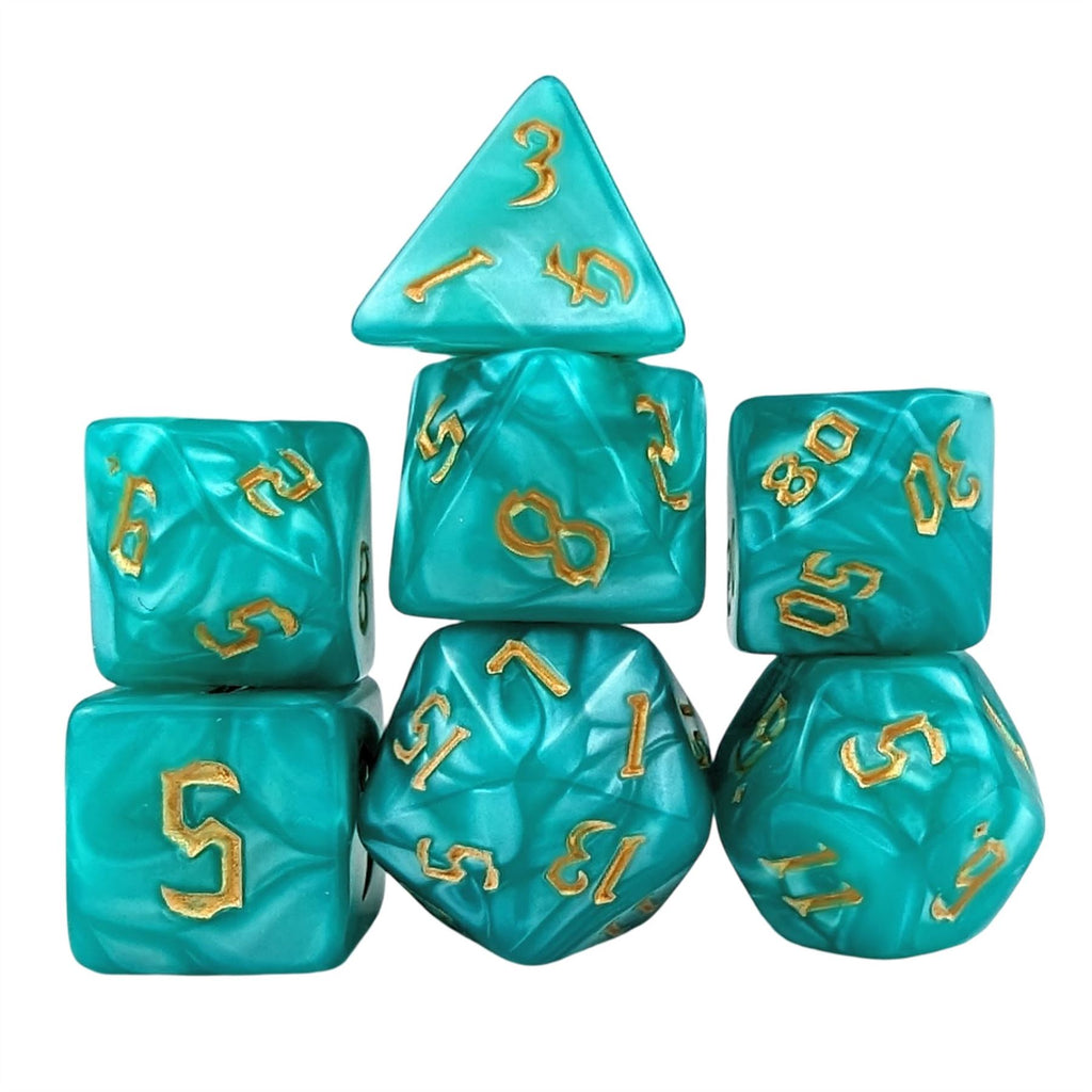 Teal Silk Acrylic - 7pcs RPG Full Dice Set