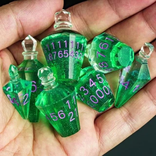 Green Potion Resin -  7pcs RPG Dice Set