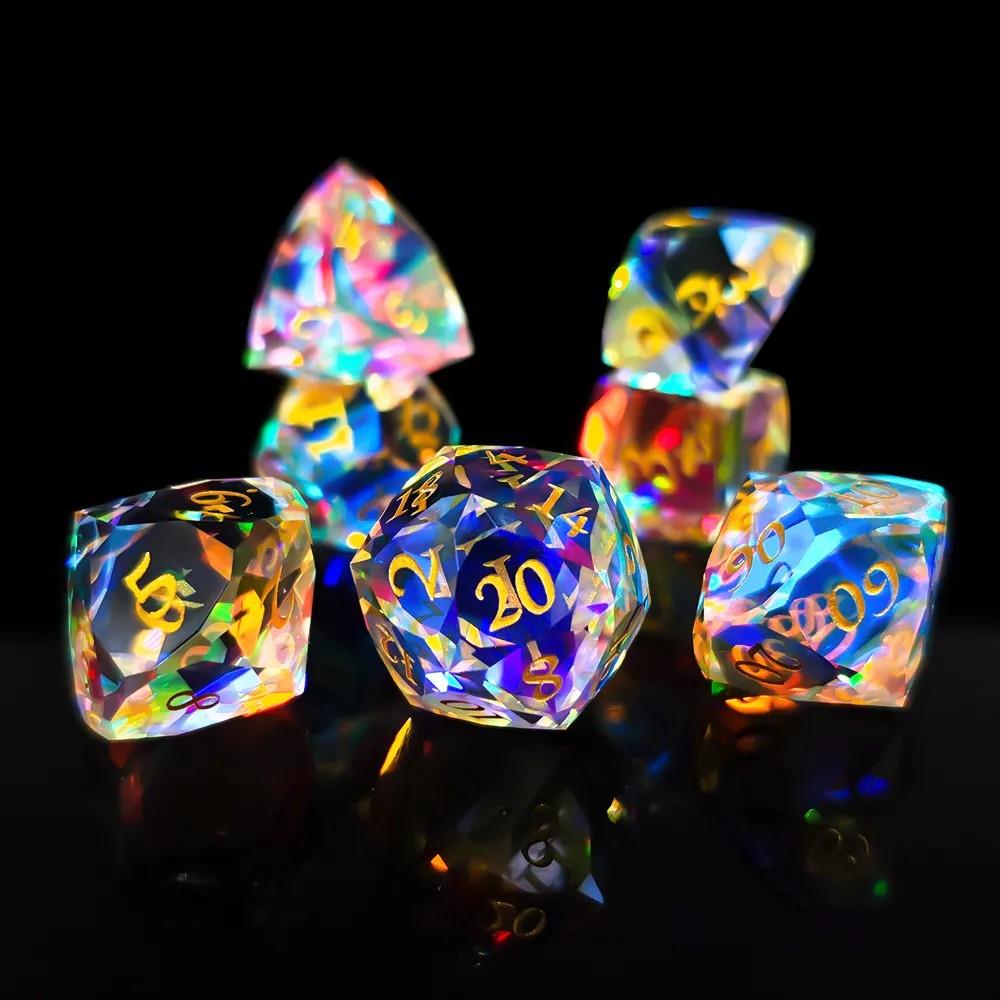 7pcs Dice Gem Glass Facet Gold Font Prism Clear (HS) (UD)
