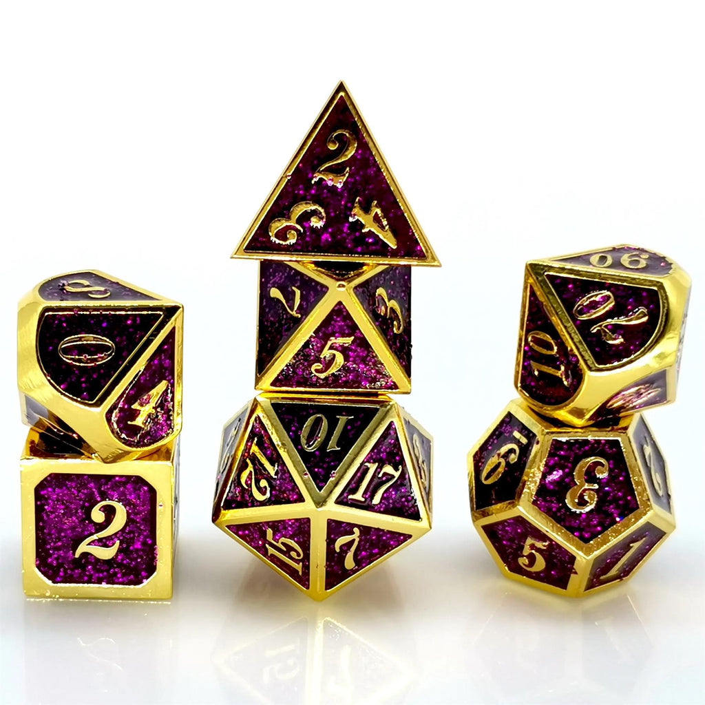 7pcs Dice Metal Enamel Gold Clear Purple