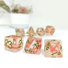 7pcs Dice Resin Filled Green Font Red Tomato Clear