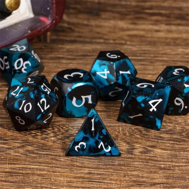 7pcs RPG Dice Set - Blue & Black Anodized Aluminium