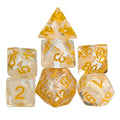 White Swirl in Clear Resin - 7pcs RPG Full Dice Set