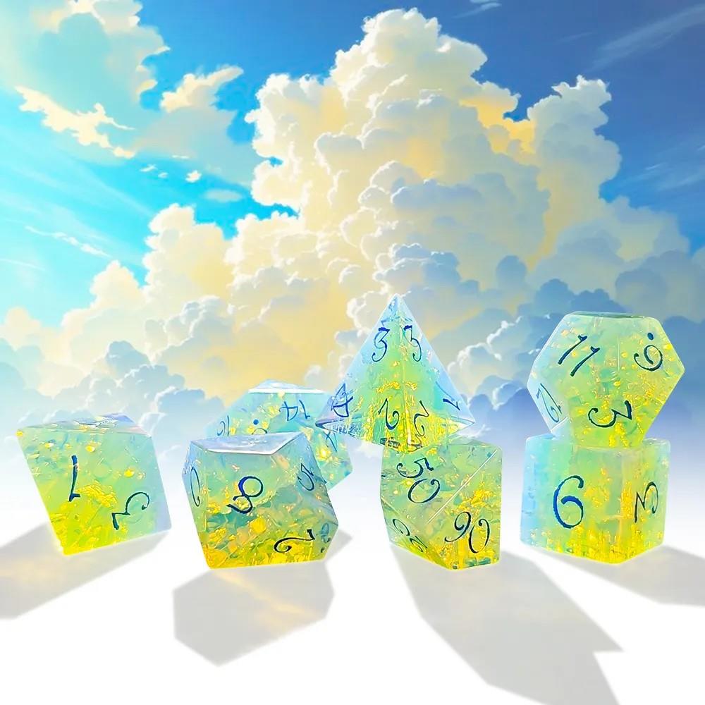 7pcs Dice Gem Stone Opalite Blue Font Cracked White