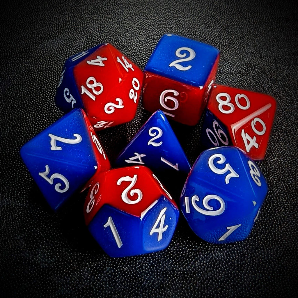 Blend of Red & Blue Acrylic - 7pcs RPG Full Dice Set