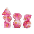 7pcs Dice Acrylic Mini Gold Font White Pink