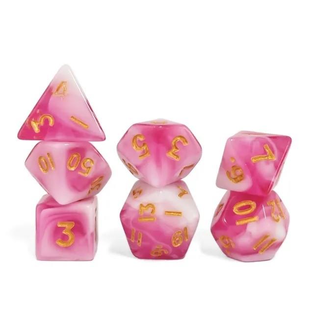 7pcs Dice Acrylic Mini Gold Font White Pink