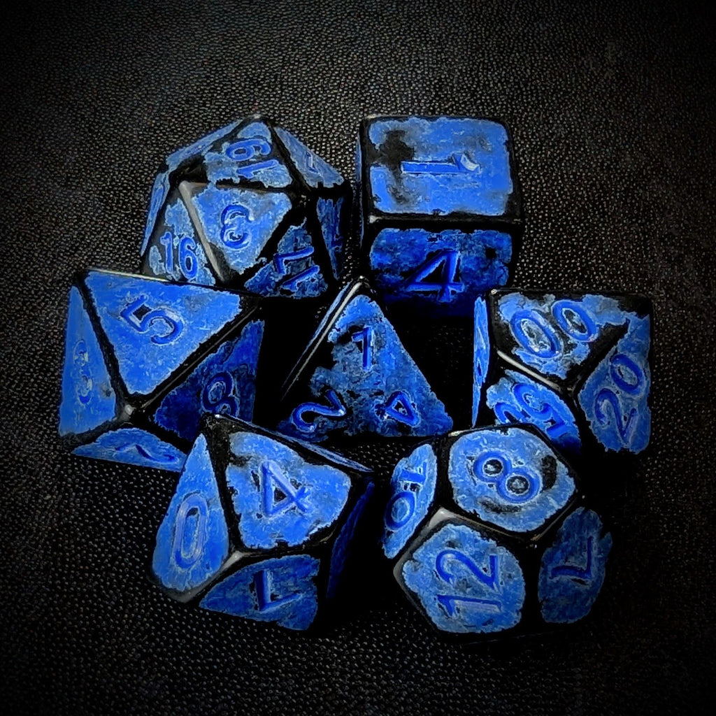Washed Blue on Black Acrylic - 7pcs RPG Full Dice Set