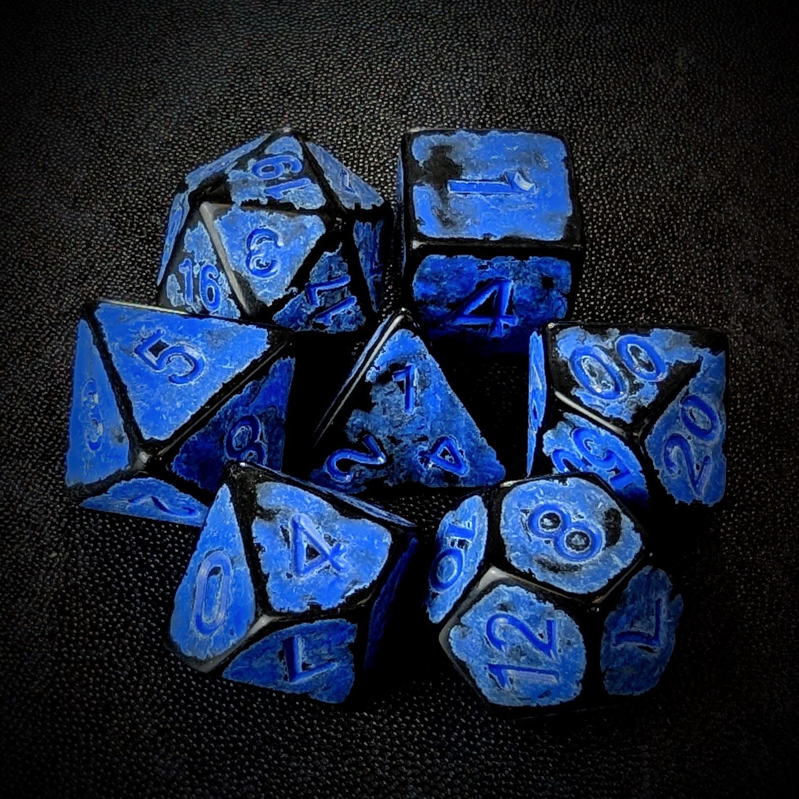 Washed Blue on Black Acrylic - 7pcs RPG Full Dice Set