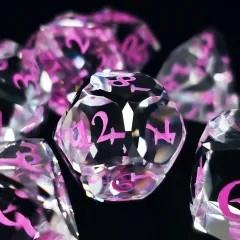 7pcs Dice Gem Glass Facet Pink Font Clear (HS)