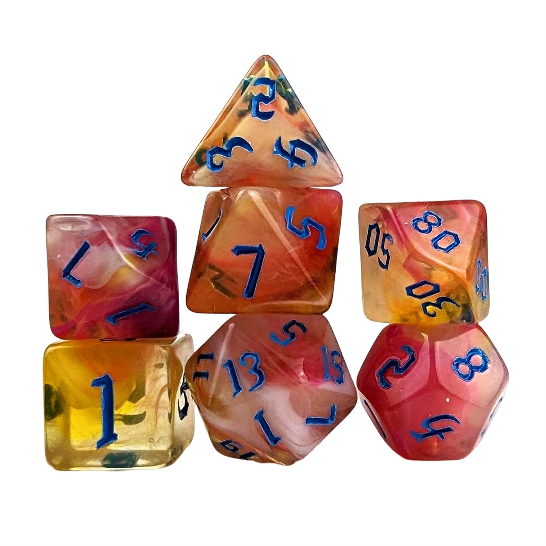 Blend of White & Orange Acrylic - 7pcs RPG Full Dice Set