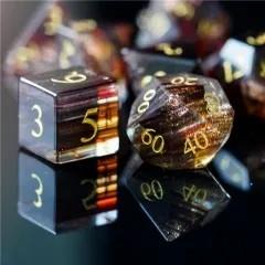 7pcs Dice Gem Glass Layered Gold Font Brown (UD)
