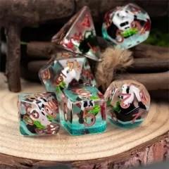 Dragon Skull in Clear & Cyan Resin - 7pcs RPG Full Dice Set