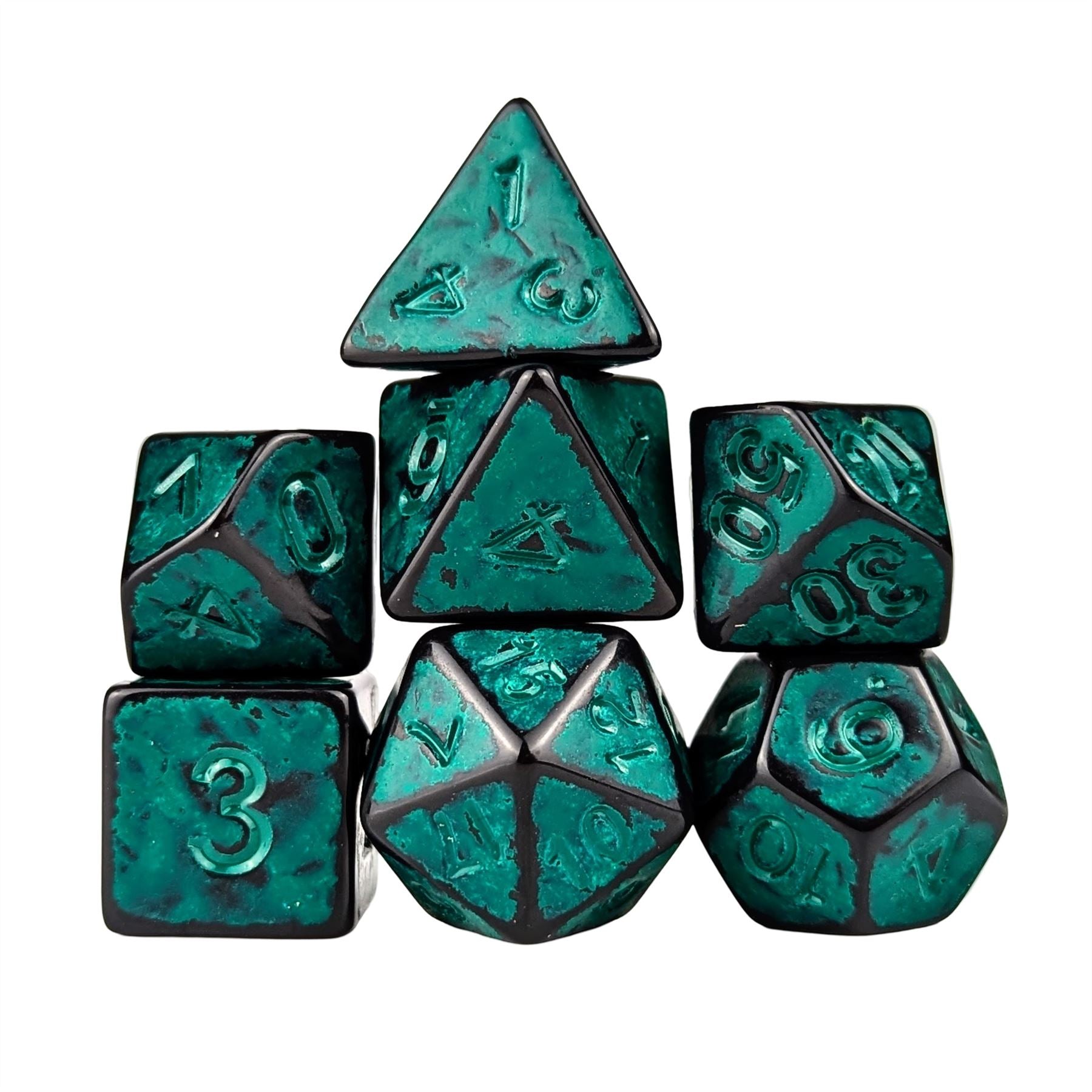 Washed Cyan on Black Acrylic - 7pcs RPG Full Dice Set