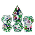 Pink & Blue Butterfly in Clear Filled Sharp Resin - 7pcs RPG Dice Set