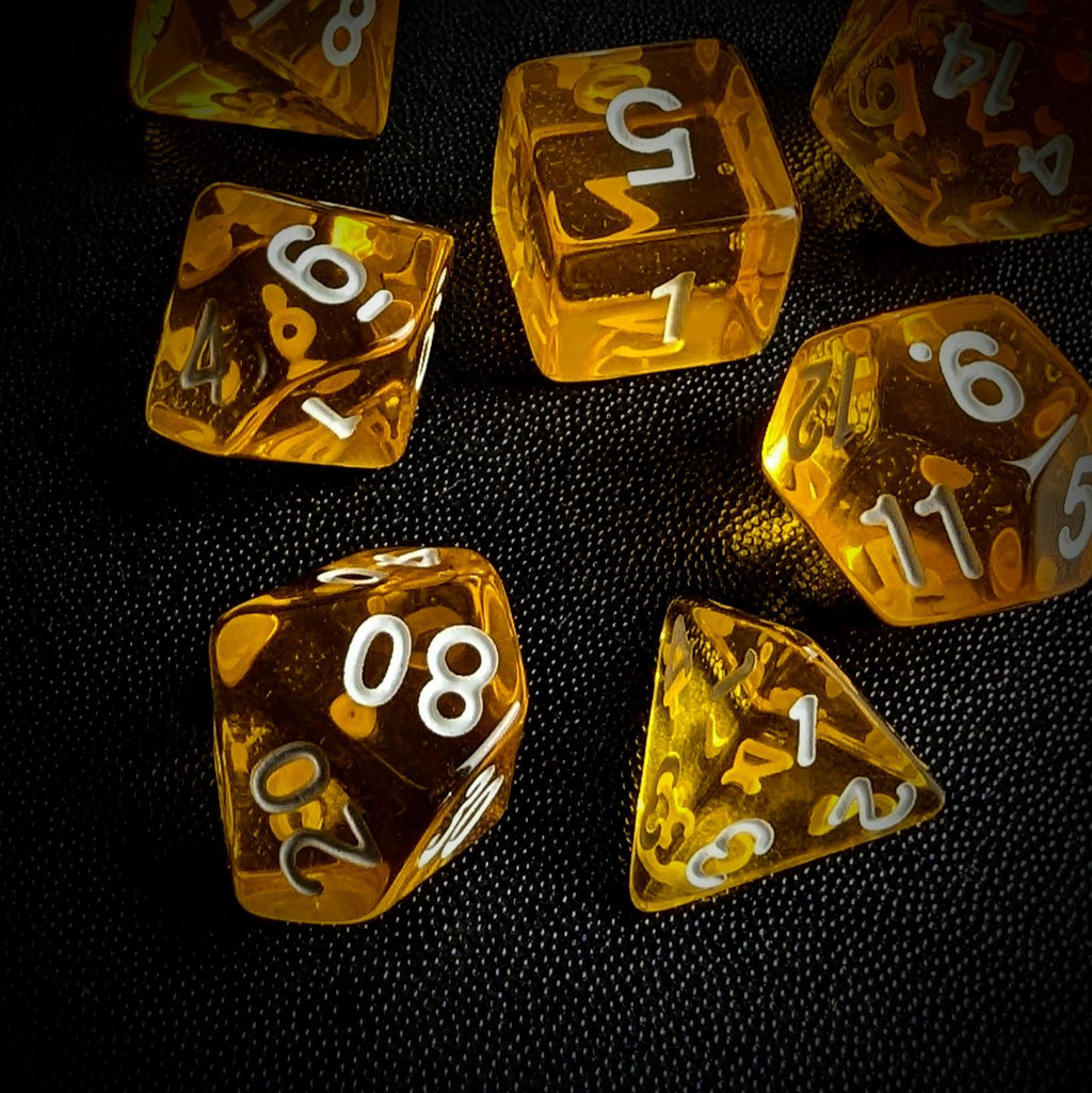 Clear Yellow Acrylic - 7pcs RPG Full Dice Set