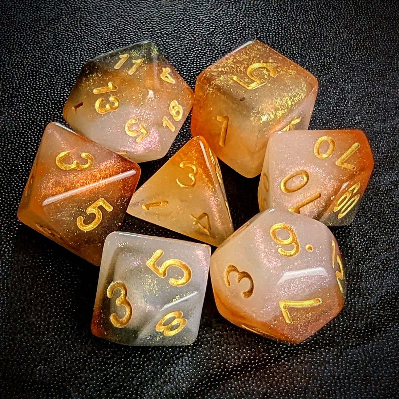 Glitter in Orange & White Acrylic - 7pcs RPG Full Dice Set