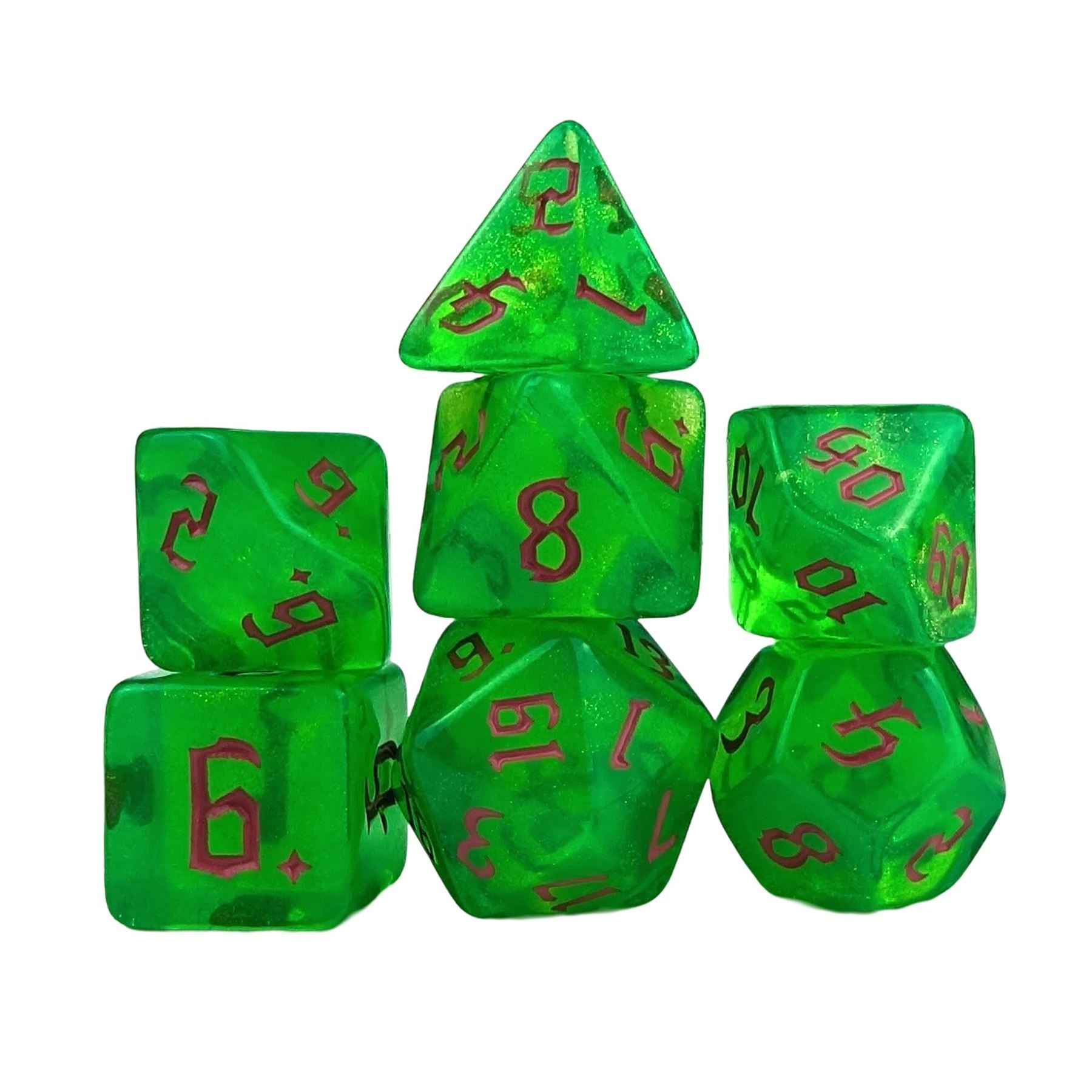 Glitter in Green Acrylic - 7pcs RPG Full Dice Set
