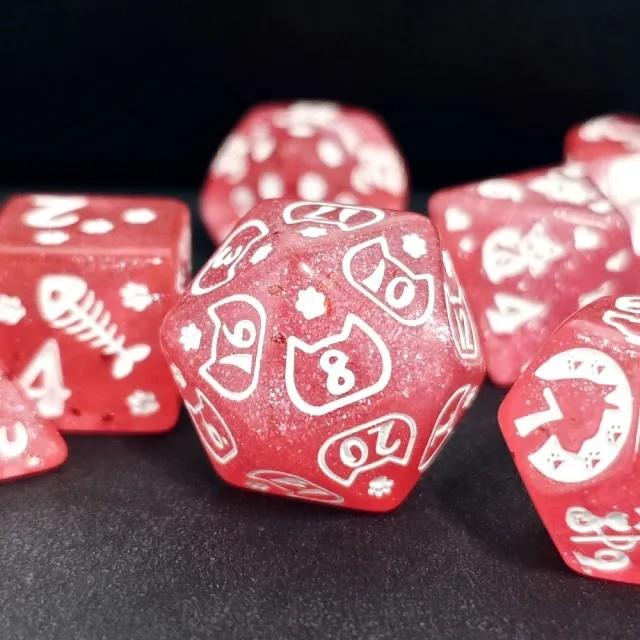 7pcs Dice Acrylic Pattern Cats White Font Pink
