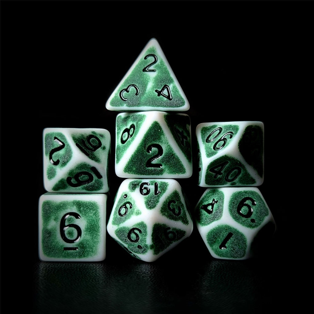 Washed Green on White Acrylic - 7pcs RPG Full Dice Set