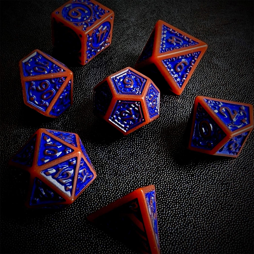 Blue Vines on Brown Acrylic - 7pcs RPG Full Dice Set