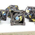 7pcs Dice Metal Hollow Dragon Blue Eye Gold Font Nickel