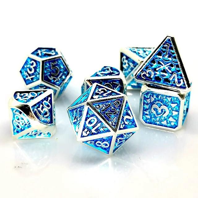 Blue in Silver Metal - 7pcs RPG Dice Set