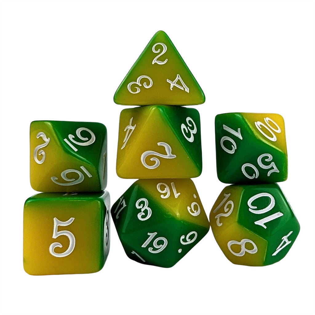Blend of Yellow & Green Acrylic - 7pcs RPG Full Dice Set