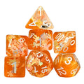 Bow in Clear & Orange Resin - 7pcs RPG Full Dice Set