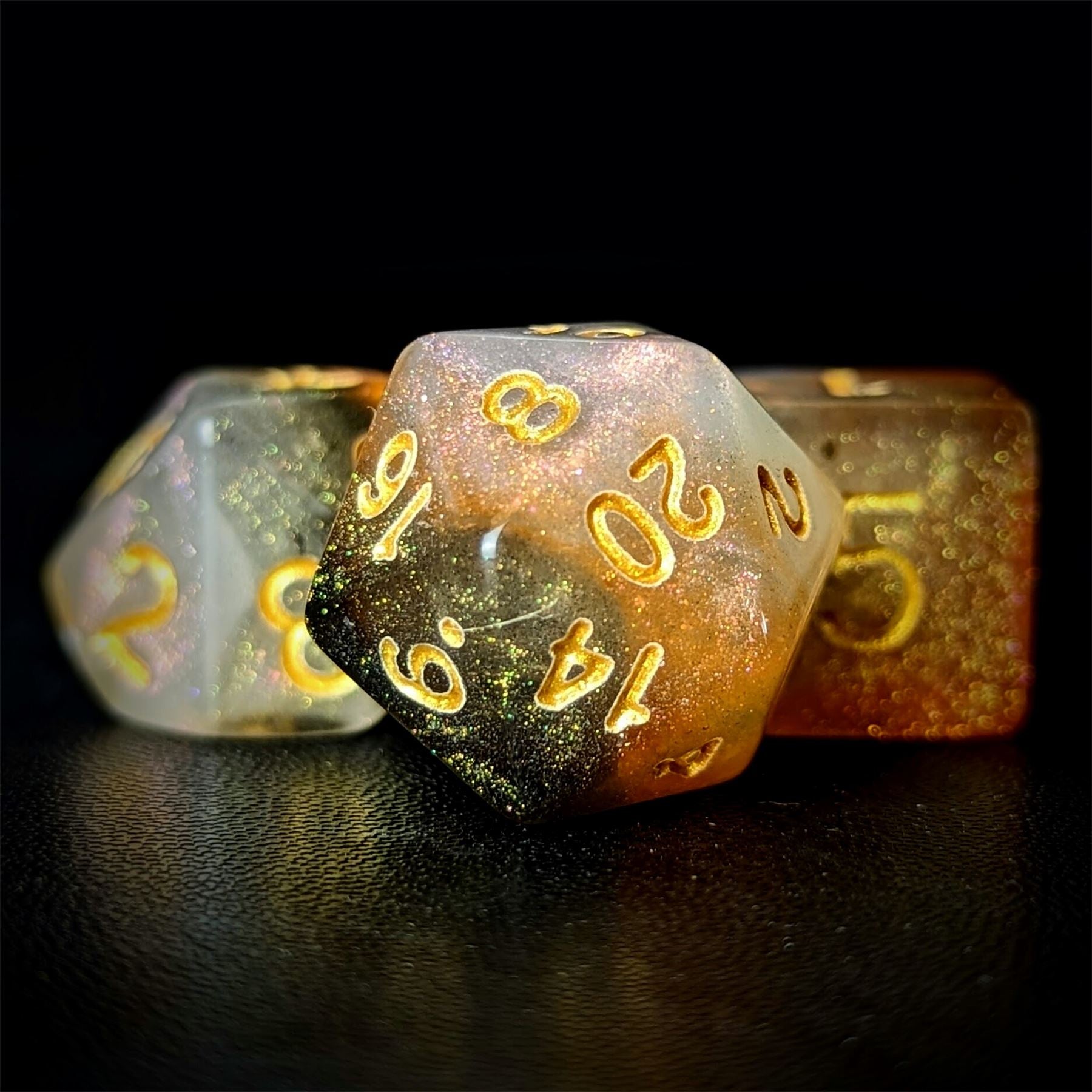 Glitter in Orange & White Acrylic - 7pcs RPG Full Dice Set