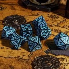 Blue Celtic Knot on Black Acrylic - 7pcs RPG Full Dice Set