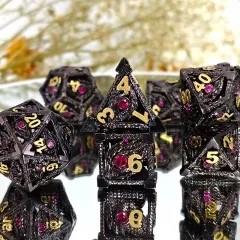 7pcs Dice Metal Hollow Dragon Red Eye Gold Font Nickel