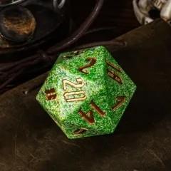 D20 Dice Resin 55mm Splatter Gold Font Green