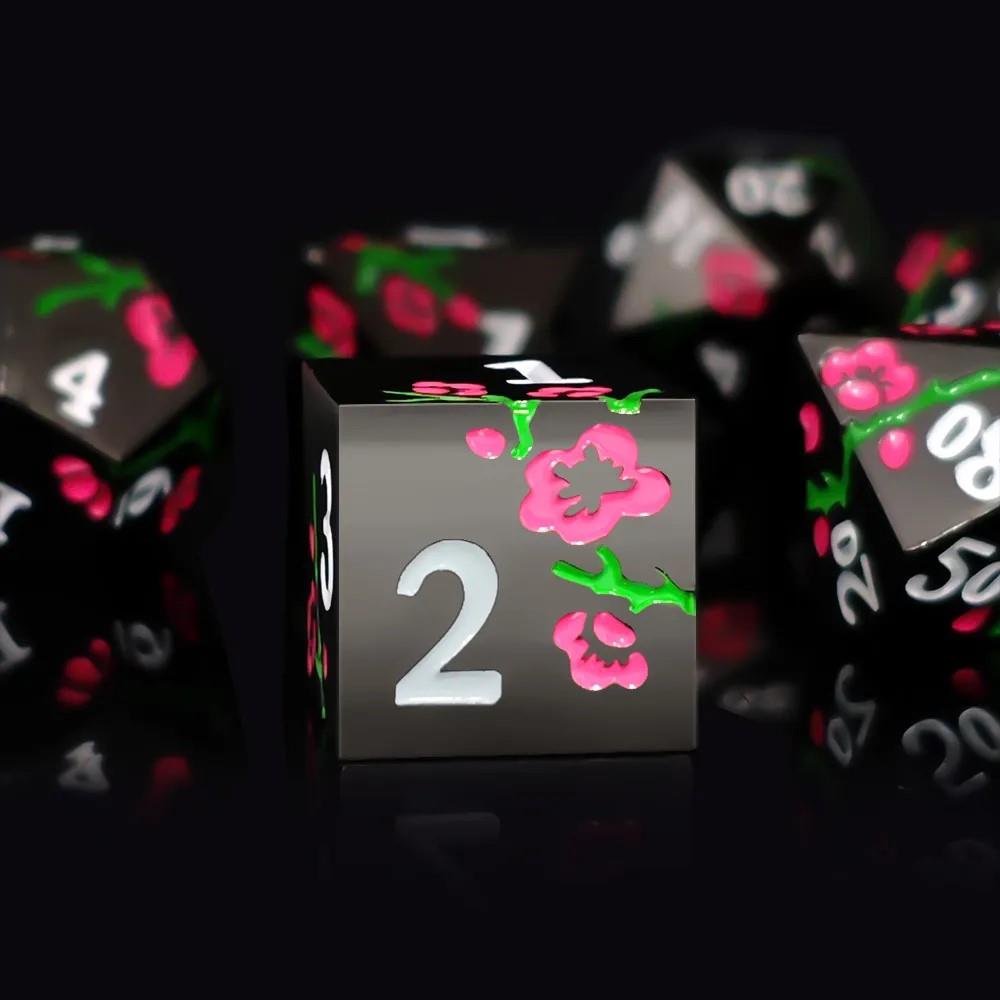 7pcs Dice Metal Lotus White Font Pink Nickel