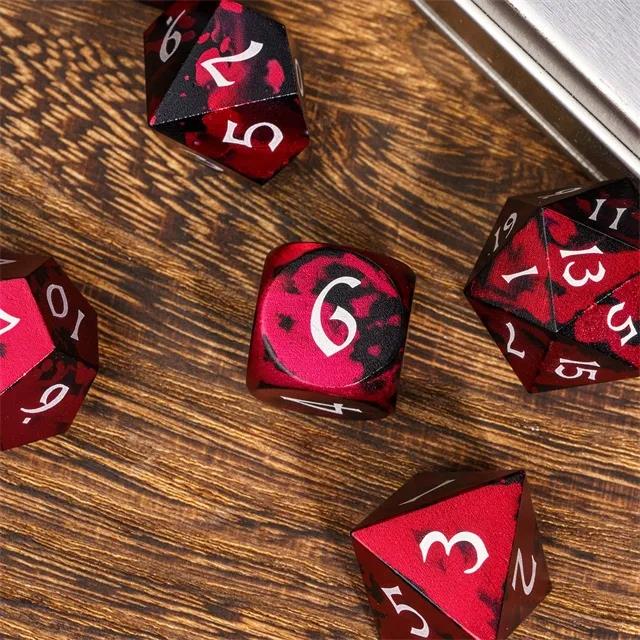 7pcs RPG Dice Set - Red & Black Anodized Aluminium