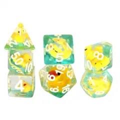 7pcs Dice Resin Filled White Font Yellow Duck Blue Clear