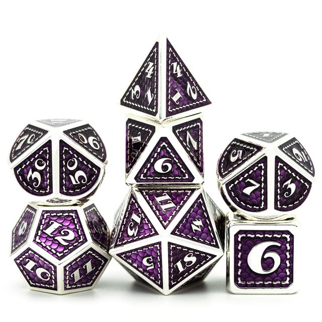 7pcs Dice Metal Stitch Silver Purple