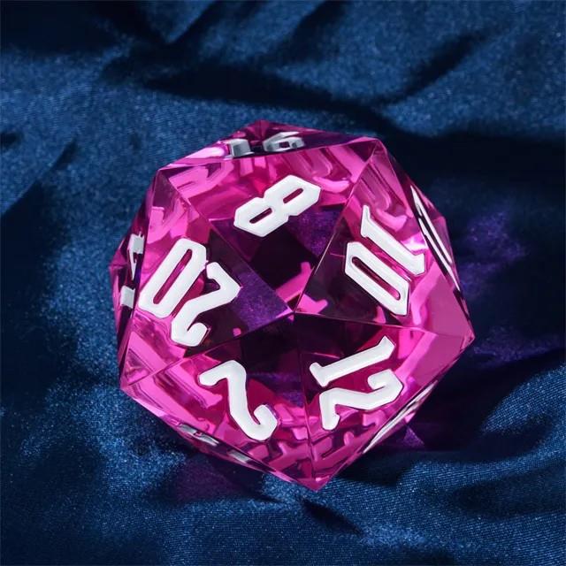D20 Dice Acrylic 55mm White Font Clear White Pink