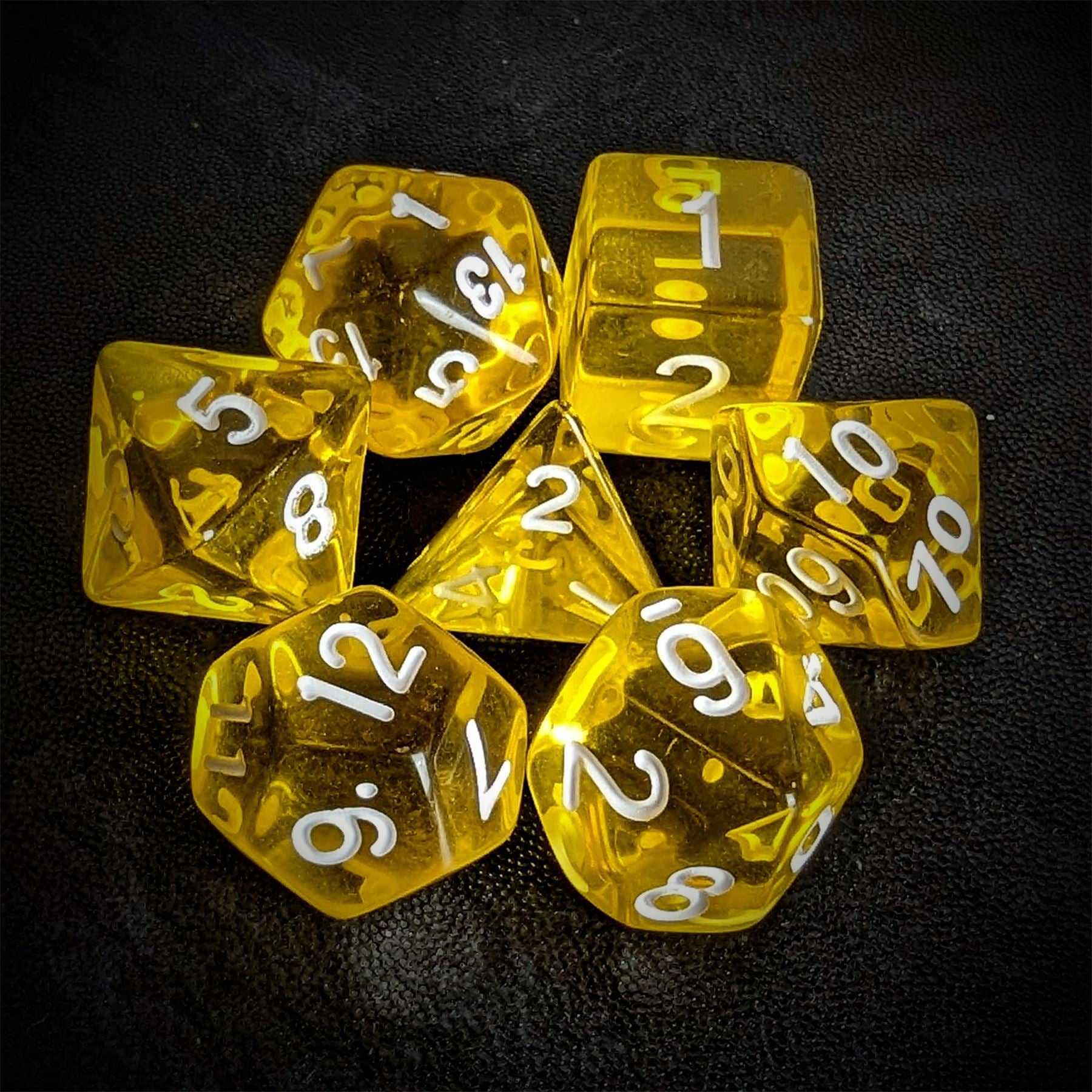 Clear Yellow Acrylic - 7pcs RPG Full Dice Set
