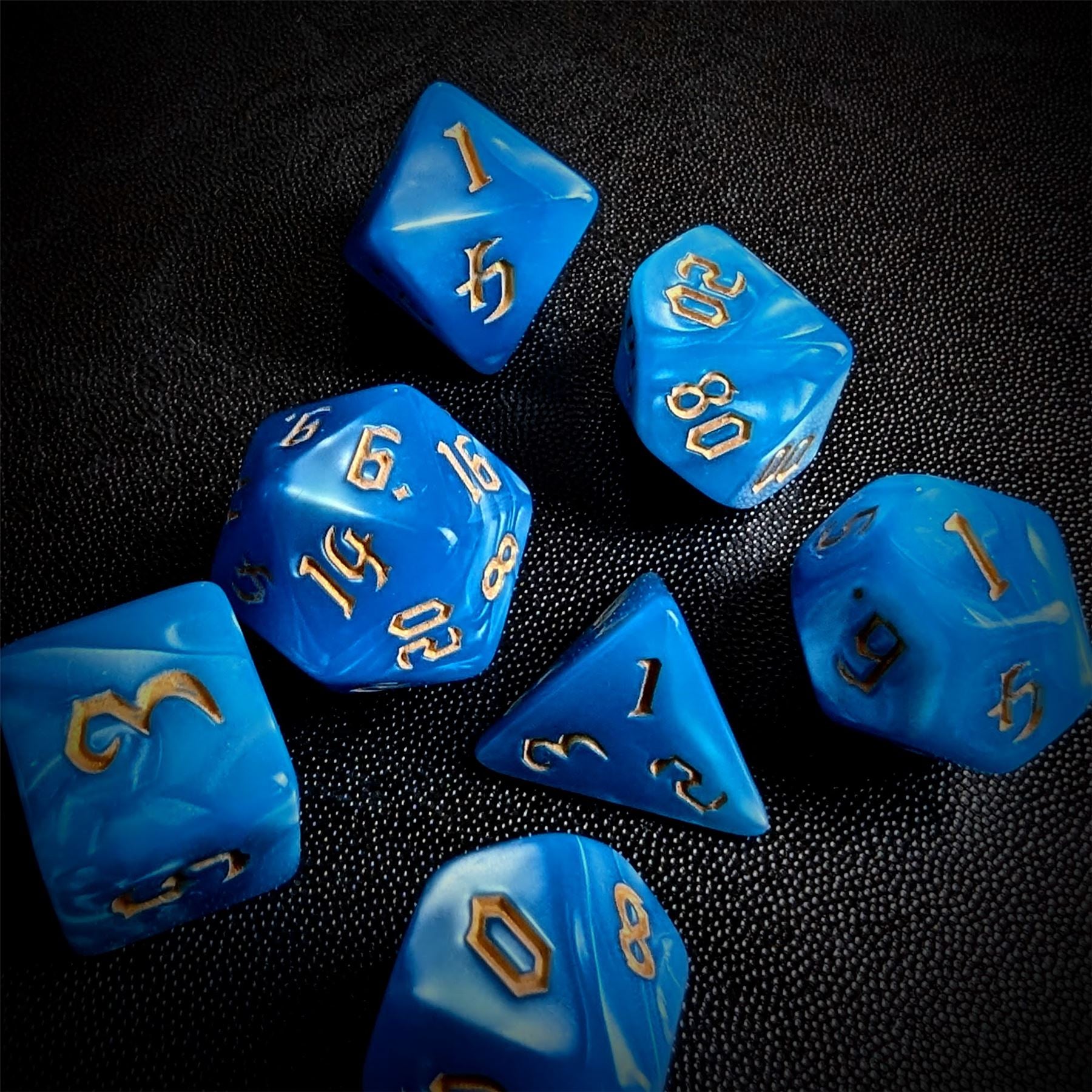 Blue Silk Acrylic - 7pcs RPG Full Dice Set