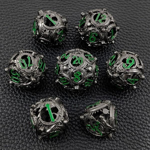7pcs Dice Metal Hollow Circle Dragon Green Font Nickel