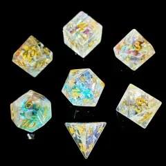7pcs Dice Gem Frosted Glass Gold Font Cracked Prism