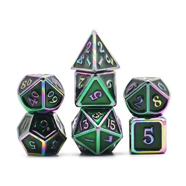 Black in Rainbow Metal - 7pcs RPG Dice Set