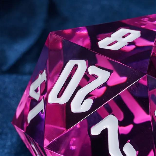 D20 Dice Acrylic 55mm White Font Clear White Pink