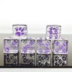 6pcs D6 Dice Resin 16mm Cat Paw Purple Font Clear