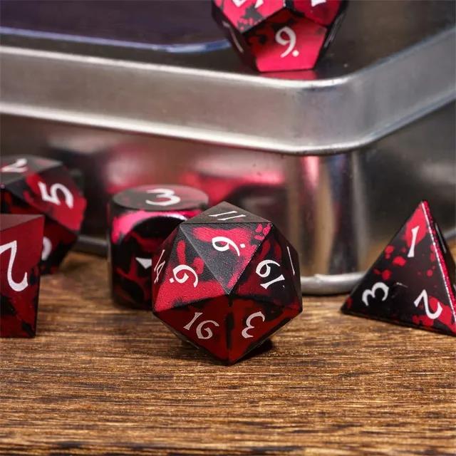 7pcs RPG Dice Set - Red & Black Anodized Aluminium